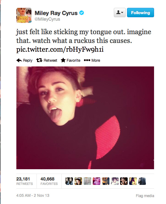 Miley Cyrus tongue out twitter