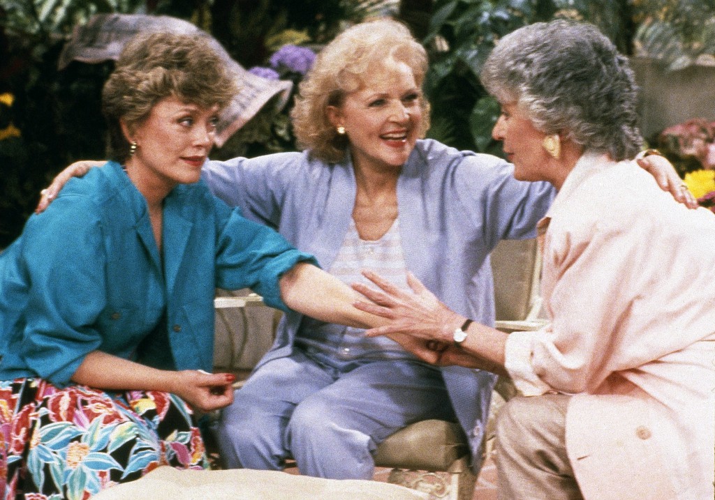 GOLDEN GIRLS -- Season 1 -- Pictured: (l-r) Rue McClanahan as Blanche Devereaux, Betty White as Rose Nylund, Bea Arthur as Dorothy Petrillo Zbornak -- Photo by: Gary Null/NBCU Photo Bank